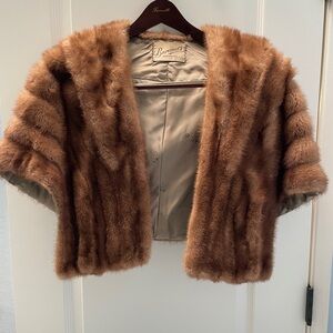 Vintage mink stole fur wrap shawl with pockets